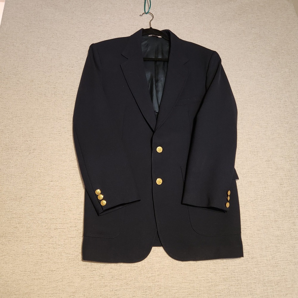 Carl Michaels Blazer Mens 40R Navy Blue Gold Crest Button Preppy Sport Coat USA